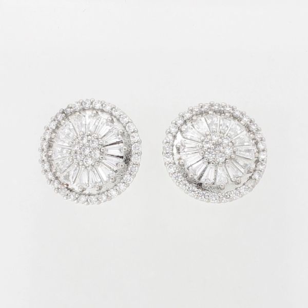 JEWELRY - EARRINGS - SCREW - ZIRCON - FLOWER Е1062 - 1.6x1.6cm NICKEL AND WHITE - PACKAGE 6 pairs 