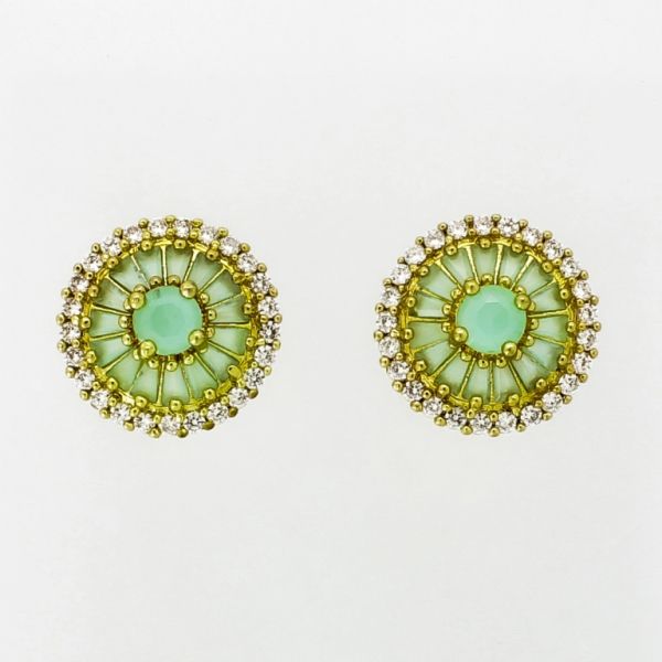 JEWELRY - EARRINGS - SCREW - ZIRCON - FLOWER Е1061 - 1.7x1.7cm GOLD-WHITE-TURQUOISE (LIGHT) - PACKAGE 6 pairs 