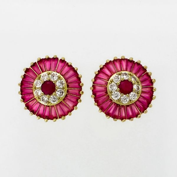 JEWELRY - EARRINGS - SCREW - ZIRCON - FLOWER Е1060 - 1.7x1.7cm GOLD-WHITE-CYCLAMEN - 1 pair 