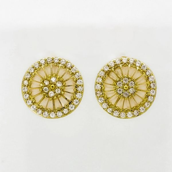 JEWELRY - EARRINGS - SCREW - ZIRCON - FLOWER Е1059 - 1.7x1.7cm GOLD-WHITE-ECRU - 1 pair 