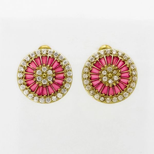 JEWELRY - EARRINGS - SCREW - ZIRCON - FLOWER Е1059 - 1.7x1.7cm GOLD-WHITE-CYCLAMEN - PACKAGE 6 pairs 