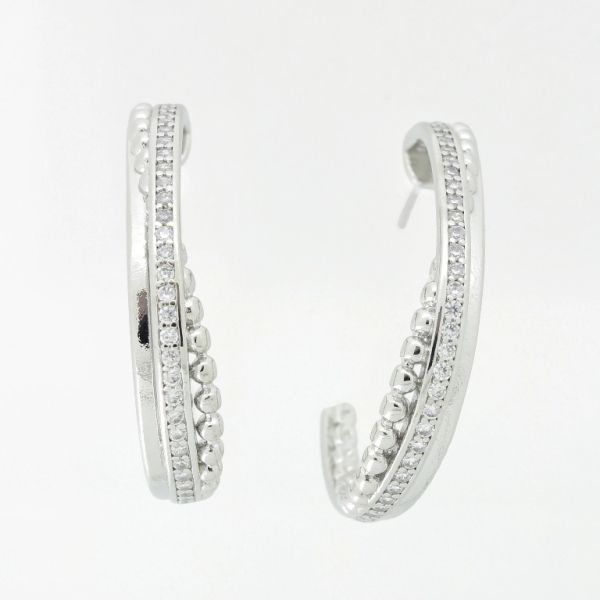 JEWELRY - EARRINGS - SCREW - ZIRCON - HALF HOOP Е1058 - 0.6x3.0cm NICKEL AND WHITE - PACKAGE 6 pairs 