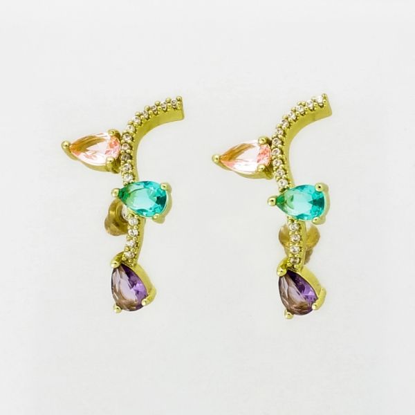 JEWELRY - EARRINGS - SCREW - ZIRCON - FLOWER Е1055 - 1.3x2.5cm GOLD AND MIX - PACKAGE 6 pairs 