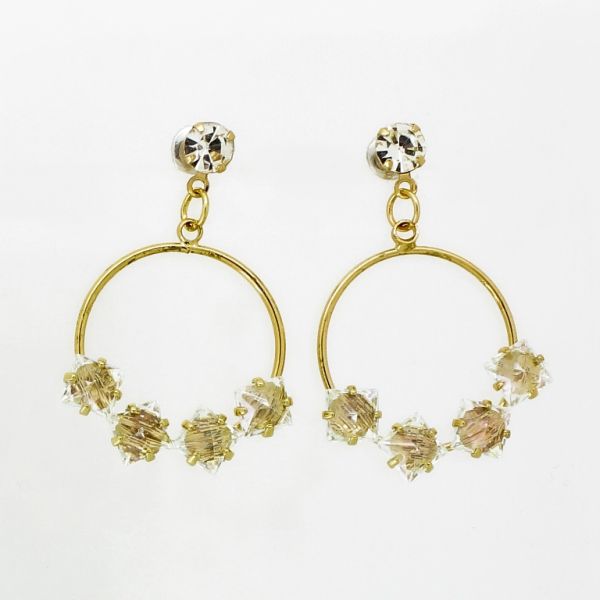 JEWELRY - EARRINGS - SCREW - ZIRCON - CIRCLE Е1030 - 2.2x3.3cm GOLD AND WHITE - 1 pair 