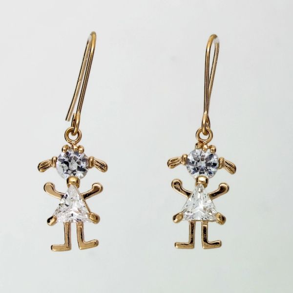 JEWELRY - EARRINGS - HOOK - ZIRCON - GIRL Е1049 - 1.0x3.3cm ROSE GOLD AND WHITE - 1 pair 