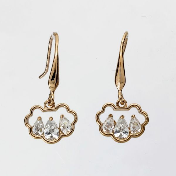 JEWELRY - EARRINGS - HOOK - ZIRCON - CLOUD Е1048 - 1.4x2.8cm ROSE GOLD AND WHITE - PACKAGE 6 pairs 