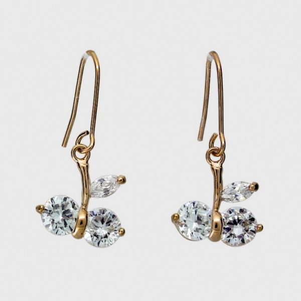JEWELRY - EARRINGS - HOOK - ZIRCON - CHERRIES Е1047 - 1.4x2.9cm ROSE GOLD AND WHITE - PACKAGE 6 pairs 