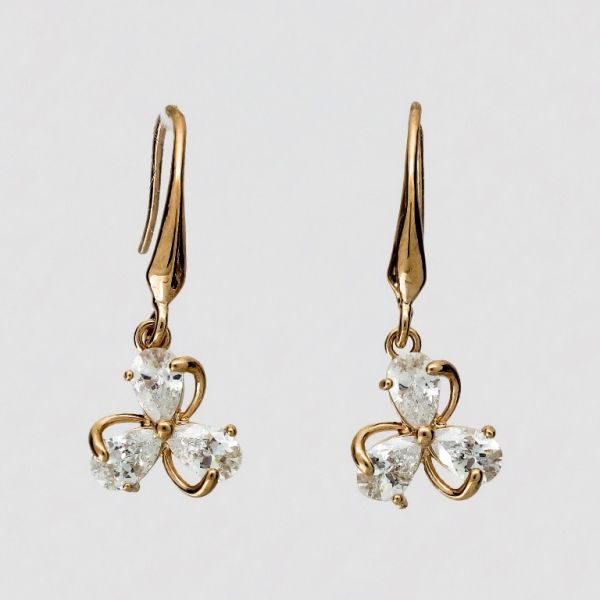 JEWELRY - EARRINGS - HOOK - ZIRCON - CLOVER Е1046 - 1.1x3.0cm ROSE GOLD AND WHITE - 1 pair 