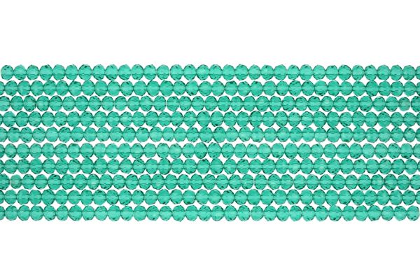 GLASS BEADS - FACETED RONDELLE CRYSTALS - 3x2mm - TRANSPARENT - TURQUOISE GREEN 023 - STRING (126pcs.) Hole-0.8mm