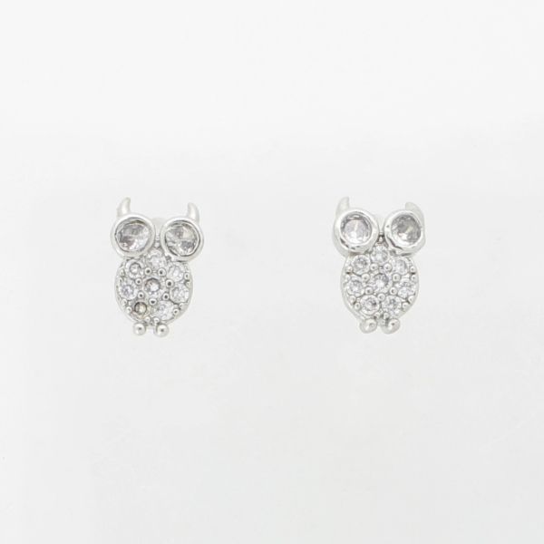 JEWELRY - EARRINGS - SCREW - ZIRCON - OWL Е1037 - 0.8x1.2cm NICKEL AND WHITE - 1 pair 