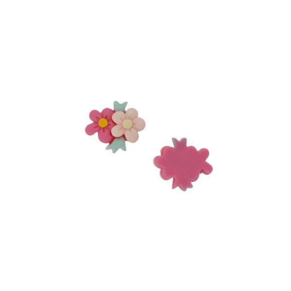 PLASTIC BEADS - RESIN 3D - FOR GLUING - FLOWERS 02 LEAVES - 22x25x6mm MIX PINK - PACKAGE 30pcs.