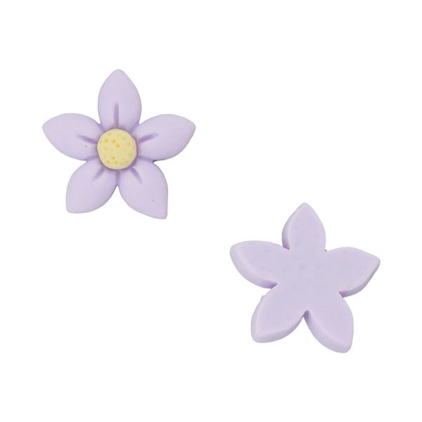 PLASTIC BEADS - RESIN 3D - FOR GLUING - FLOWER 01 - 24x22x8mm PURPLE AND YELLOW - PACKAGE 40pcs.