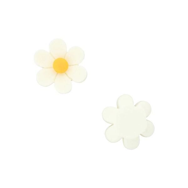 PLASTIC BEADS - RESIN 3D - FOR GLUING - FLOWER 37 - 19x7mm WHITE AND YELLOW (DARK) - PACKAGE 40pcs.