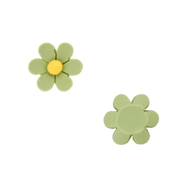 PLASTIC BEADS - RESIN 3D - FOR GLUING - FLOWER 37 - 19x7mm GREEN MILITARY AND YELLOW - PACKAGE 40pcs.