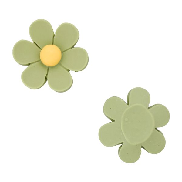 PLASTIC BEADS - RESIN 3D - FOR GLUING - FLOWER 37 - 26x8mm GREEN MILITARY AND YELLOW - PACKAGE 30pcs.