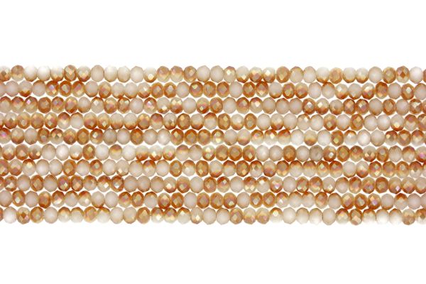 GLASS BEADS - FACETED RONDELLE CRYSTALS - 3x2mm - UV - BEIGE 076 - STRING (126pcs.) Hole-0.8mm
