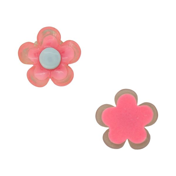 PLASTIC BEADS - RESIN 3D - FOR GLUING - FLOWER 39 TRANSPARENT - 22x5mm PEACH (DARK) AND BLUE (LIGHT) - PACKAGE 40pcs.