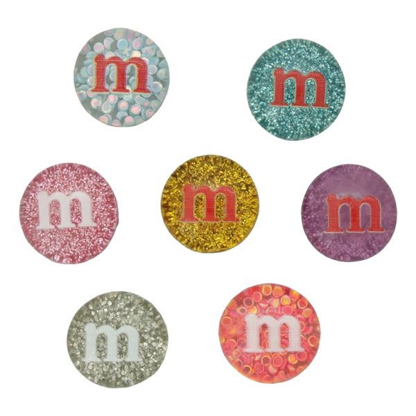 PLASTIC BEADS - RESIN 3D - FOR GLUING - CANDY 12 TRANSPARENT WITH GLITTER - 15x7mm MIX - PACKAGE 40pcs.