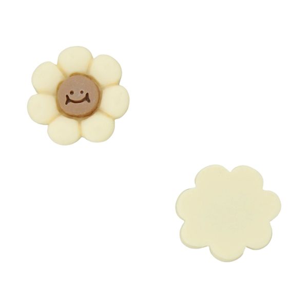 PLASTIC BEADS - RESIN 3D - FOR GLUING - FLOWER 41 SMILEY FACE - 21x20x5mm ECRU AND BROWN (LIGHT) - PACKAGE 30pcs.