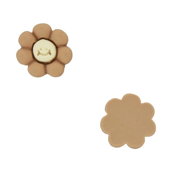 PLASTIC BEADS - RESIN 3D - FOR GLUING - FLOWER 41 SMILEY FACE - 21x20x5mm BROWN (LIGHT) AND ECRU - PACKAGE 30pcs.