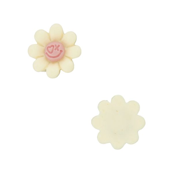 PLASTIC BEADS - RESIN 3D - FOR GLUING - FLOWER 42 SMILEY FACE - 20x19x5mm ECRU AND PINK (LIGHT) - PACKAGE 40pcs.