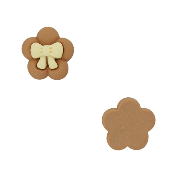 PLASTIC BEADS - RESIN 3D - FOR GLUING - FLOWER 43 WITH RIBBON - 19x8mm BROWN (LIGHT) AND ECRU - PACKAGE 30pcs.
