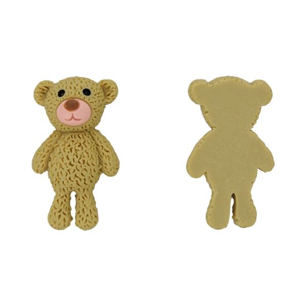 PLASTIC BEADS - RESIN 3D - FOR GLUING - BEAR 74 - 18x32x10mm BEIGE (DARK) AND PINK - PACKAGE 30pcs.