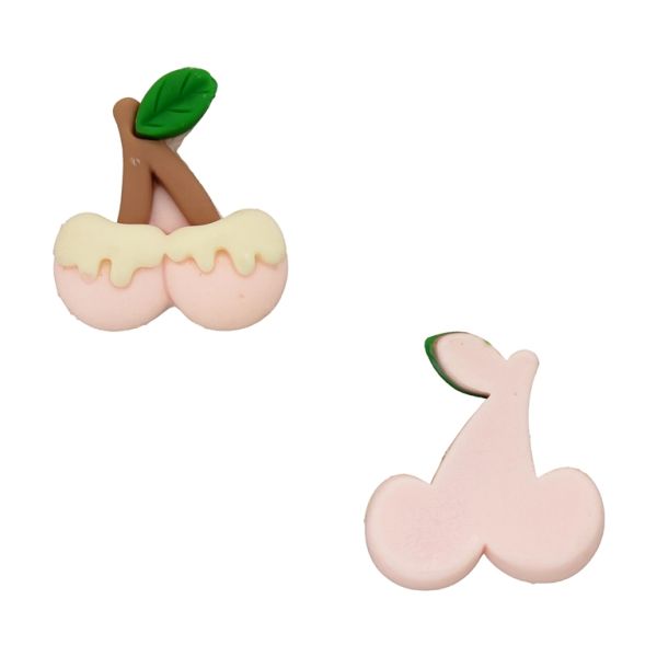 PLASTIC BEADS - RESIN 3D - FOR GLUING - CHERRIES 09 - 23x25x8mm PINK (LIGHT)-ECRU (LIGHT)-GREEN - PACKAGE 30pcs.