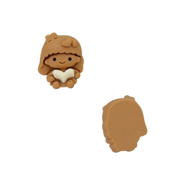 PLASTIC BEADS - RESIN 3D - FOR GLUING - GIRL 54 WITH BOOK - 15x19x9mm BROWN (LIGHT) AND WHITE - PACKAGE 30pcs.