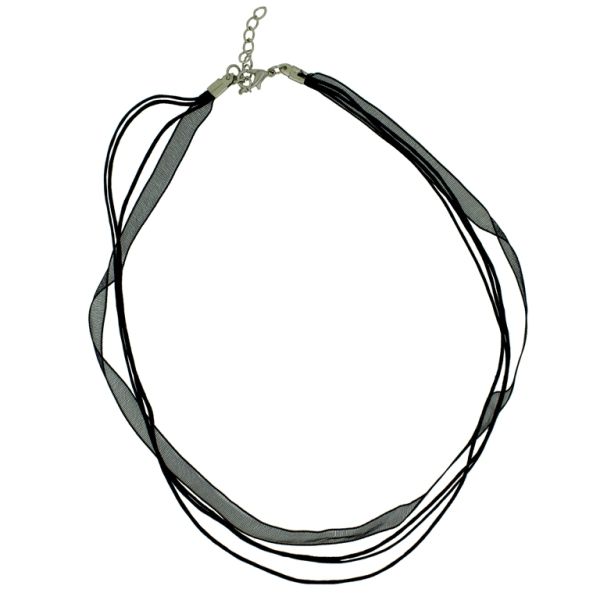 NECKLACE WITH CLASP - THREAD AND ORGANZA - NECKLACE - 43+4cm BLACK 332 - 1pc.