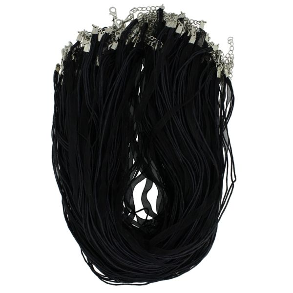 NECKLACE WITH CLASP - THREAD AND ORGANZA - NECKLACE - 43+4cm BLACK 332 - PACKAGE 100pcs.