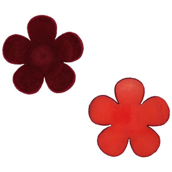 PLASTIC BEADS - RESIN 3D - FOR GLUING - FLOWER 33 VELVET - 43x5mm RED (DARK) - PACKAGE 30pcs.