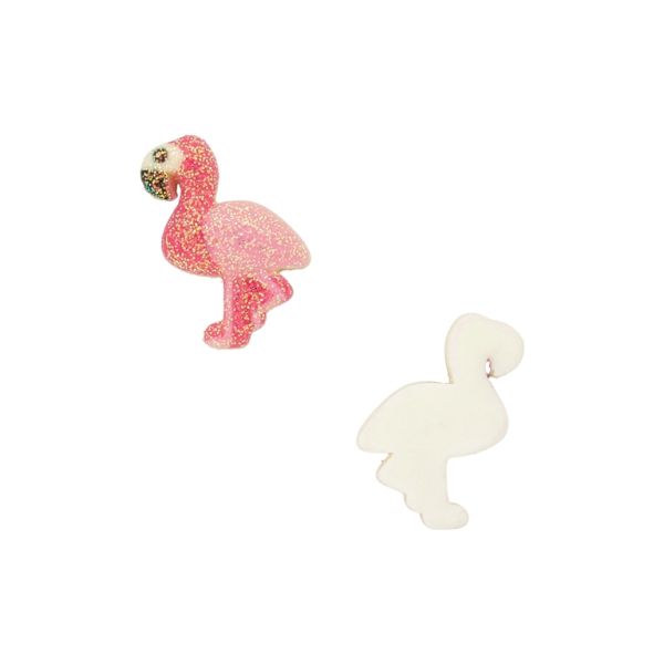 PLASTIC BEADS - RESIN 3D - FOR GLUING - FLAMINGO 01 GLITTER - 20x25x5mm CYCLAMEN-PINK-WHITE - PACKAGE 40pcs.
