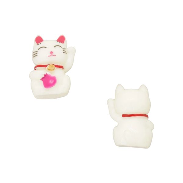 PLASTIC BEADS - RESIN 3D - FOR GLUING - CAT 16 MANEKI NEKO - 20x27x17mm WHITE-CYCLAMEN-RED - PACKAGE 20pcs.
