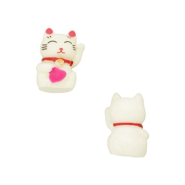 PLASTIC BEADS - RESIN 3D - FOR GLUING - CAT 16 MANEKI NEKO - 20x27x17mm ECRU-CYCLAMEN-RED - PACKAGE 20pcs.