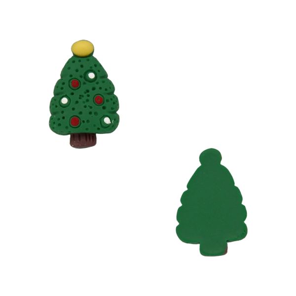 PLASTIC BEADS - RESIN 3D - FOR GLUING - CHRISTMAS TREE 09 - 16x24x6mm GREEN (DARK)-YELLOW-RED-WHITE - PACKAGE 30pcs.