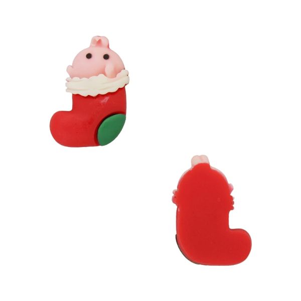 PLASTIC BEADS - RESIN 3D - FOR GLUING - CHRISTMAS SOCKS 07 AND BUNNY - 17x25x8mm RED-GREEN-PINK (LIGHT) - PACKAGE 30pcs.