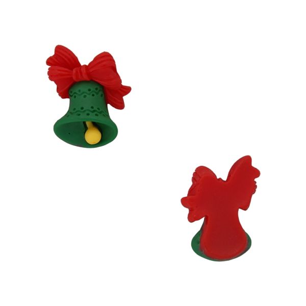 PLASTIC BEADS - RESIN 3D - FOR GLUING - CHRISTMAS BELL 02 - 19x23x8mm GREEN (DARK)-RED (DARK)-YELLOW (DARK) - PACKAGE 30pcs.