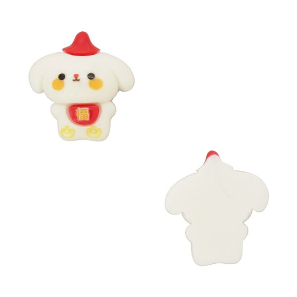PLASTIC BEADS - RESIN 3D - FOR GLUING - DOG 39 WITH HAT - 25x25x9mm WHITE-RED-YELLOW - PACKAGE 30pcs.