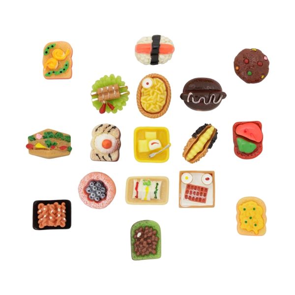 PLASTIC BEADS - RESIN 3D - FOR GLUING - FOODS MIX MODELS 01 - MIX COLORS - PACKAGE 30pcs.