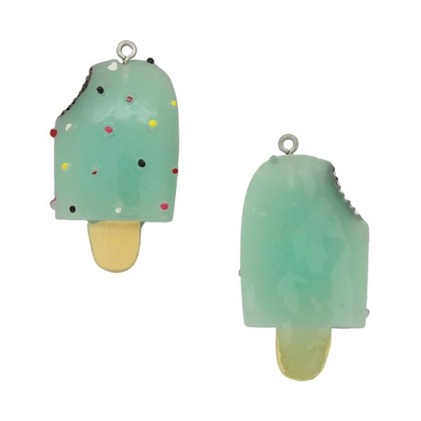 PLASTIC BEADS - RESIN 3D - PENDANT - ICE CREAM 14 - 48x26x8mm TURQUOISE (LIGHT)-BEIGE-BLACK - PACKAGE 10pcs. Hole-1.8mm
