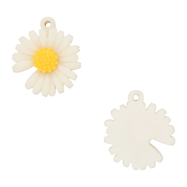PLASTIC BEADS - RESIN 3D - PENDANT - FLOWER 48 DAISY - 29x26x7mm ECRU (LIGHT) AND YELLOW - PACKAGE 30pcs. Hole-1.8mm