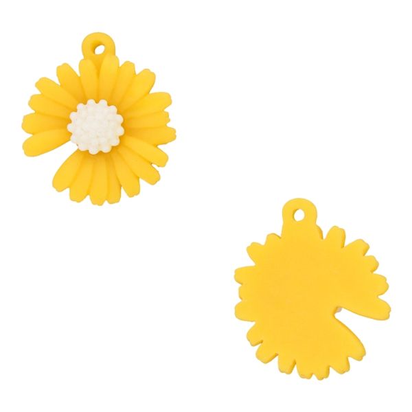 PLASTIC BEADS - RESIN 3D - PENDANT - FLOWER 48 DAISY - 29x26x7mm YELLOW AND ECRU (LIGHT) - PACKAGE 30pcs. Hole-1.8mm