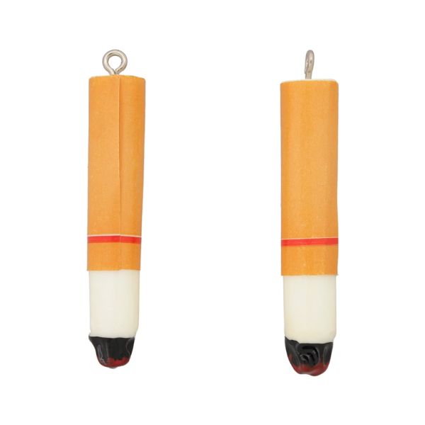 PLASTIC BEADS - RESIN 3D - PENDANT - CIGARETTE 01 - 50x9mm ORANGE-ECRU (LIGHT)-BLACK - 2pcs. Hole-1.8mm