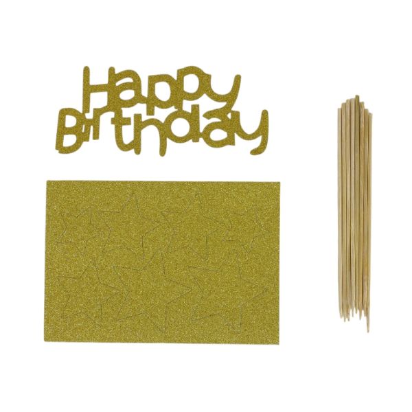 ТОПЕР ОТ КАРТОН - HAPPY BIRTHDAY 16 - 8х11.5см - ЗЛАТИСТО И БЯЛО - 8 бр.