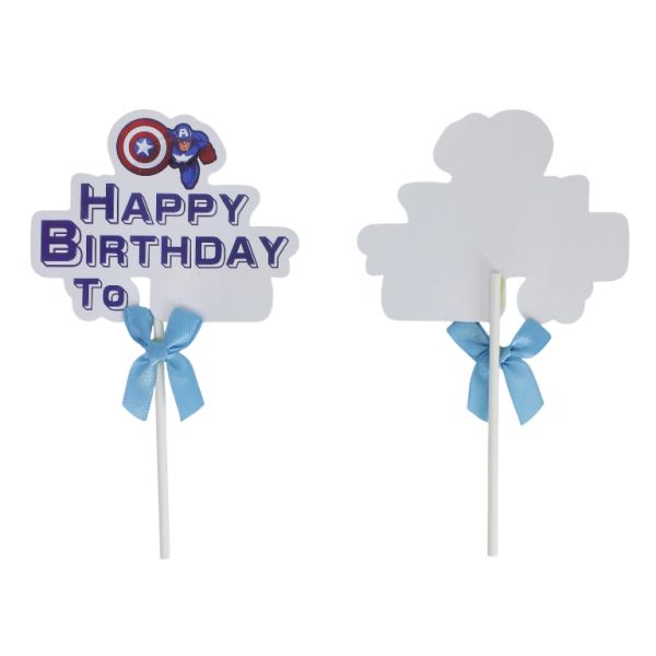 ТОПЕР ОТ КАРТОН - HAPPY BIRTHDAY 17 КАПИТАН АМЕРИКА - 10х16.5см - СИНЬО Т. И БЯЛО - ПАКЕТ 12 бр.