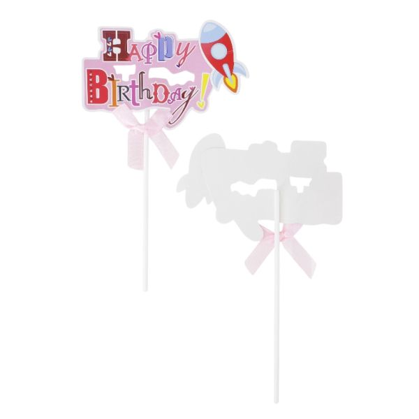 ТОПЕР ОТ КАРТОН - HAPPY BIRTHDAY 22 РАКЕТА - 12х18.5см - РОЗОВО И МИКС - 2 бр.