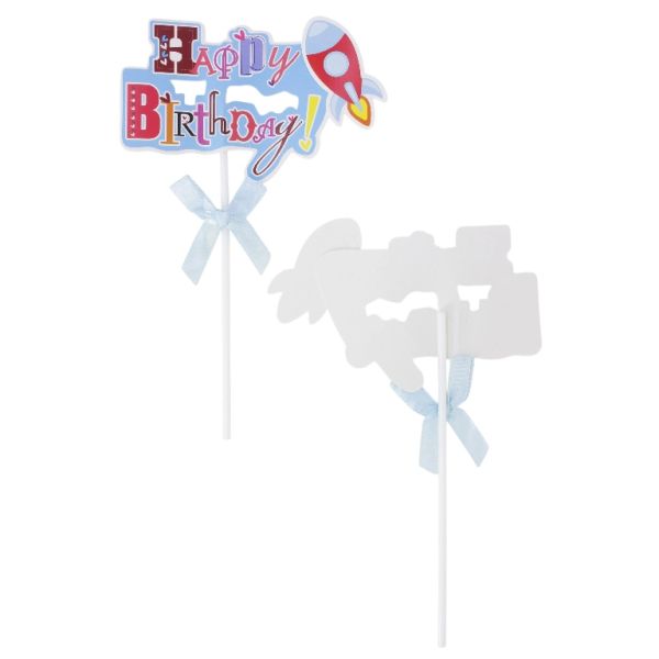 ТОПЕР ОТ КАРТОН - HAPPY BIRTHDAY 22 РАКЕТА - 12х18.5см - СИНЬО И МИКС - ПАКЕТ 12 бр.