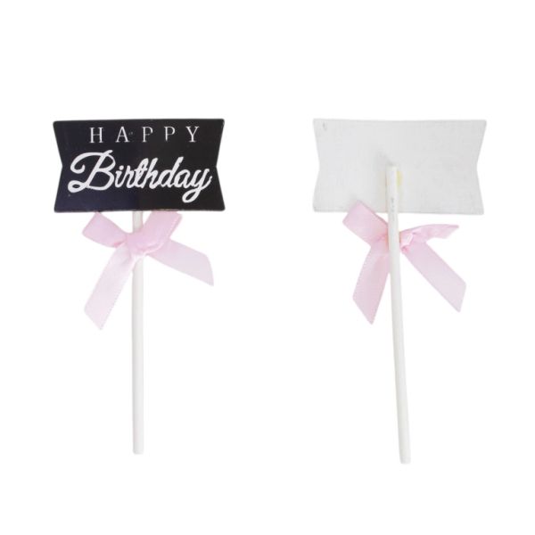 ТОПЕР ОТ КАРТОН - HAPPY BIRTHDAY 28 - 6х12см - ЧЕРНО-БЯЛО-РОЗОВО - 2 бр.