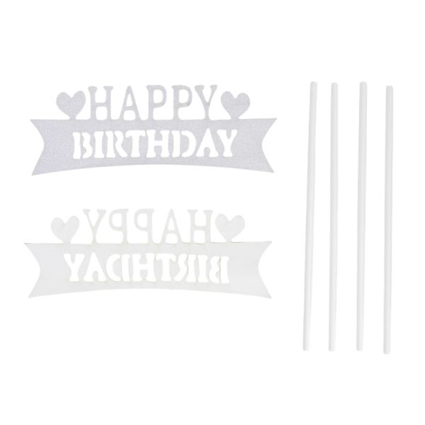 ТОПЕР ОТ КАРТОН - HAPPY BIRTHDAY 31 БРОКАТ - 14х4.5см - СРЕБРИСТО - ПАКЕТ 6 бр.